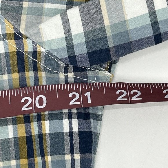 Mens Lucky Brand Saturday Stretch Long Sleeve Pearl Snap Shirt Blue Plaid L - Picture 9 of 9